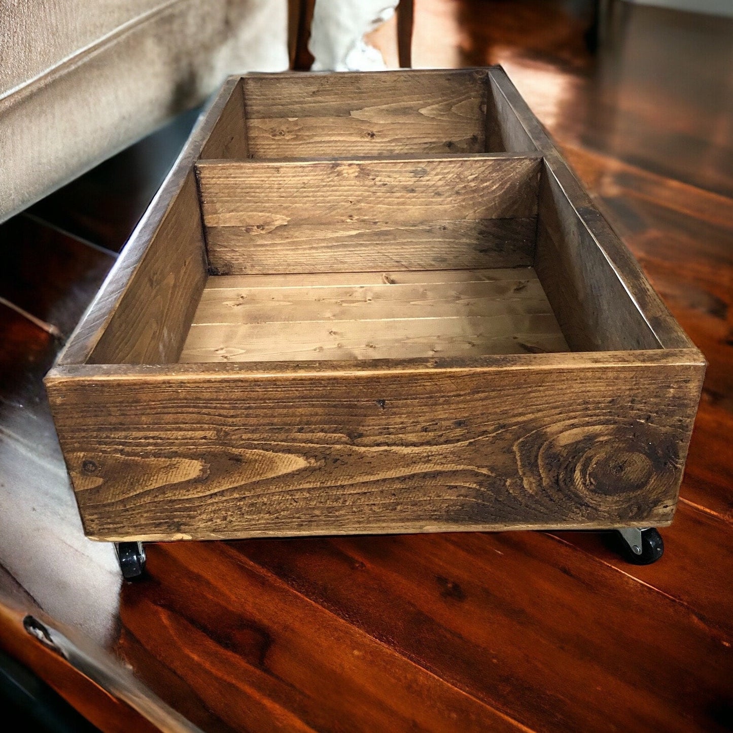 Dark Oak Waxed Under Sofa or bed storage solution