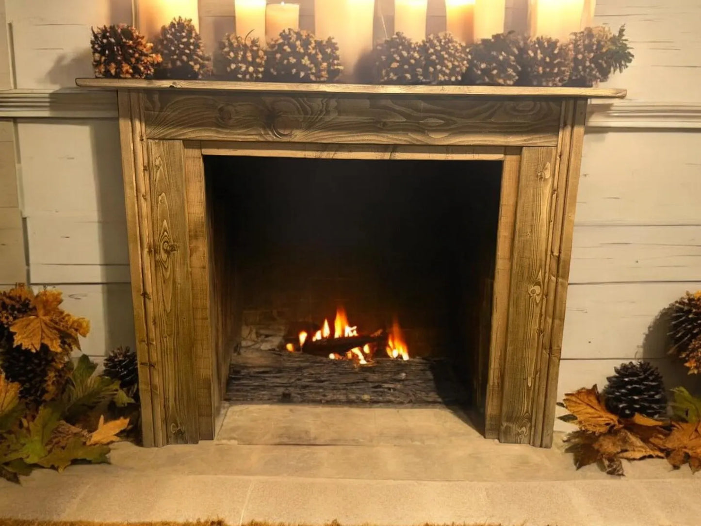 Solid Wood Detailed Rustic Fireplace