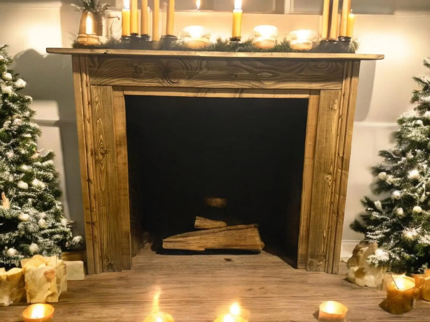 Solid Wood Detailed Rustic Fireplace