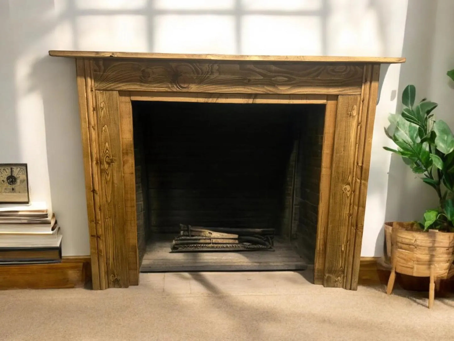 Solid Wood Detailed Rustic Fireplace