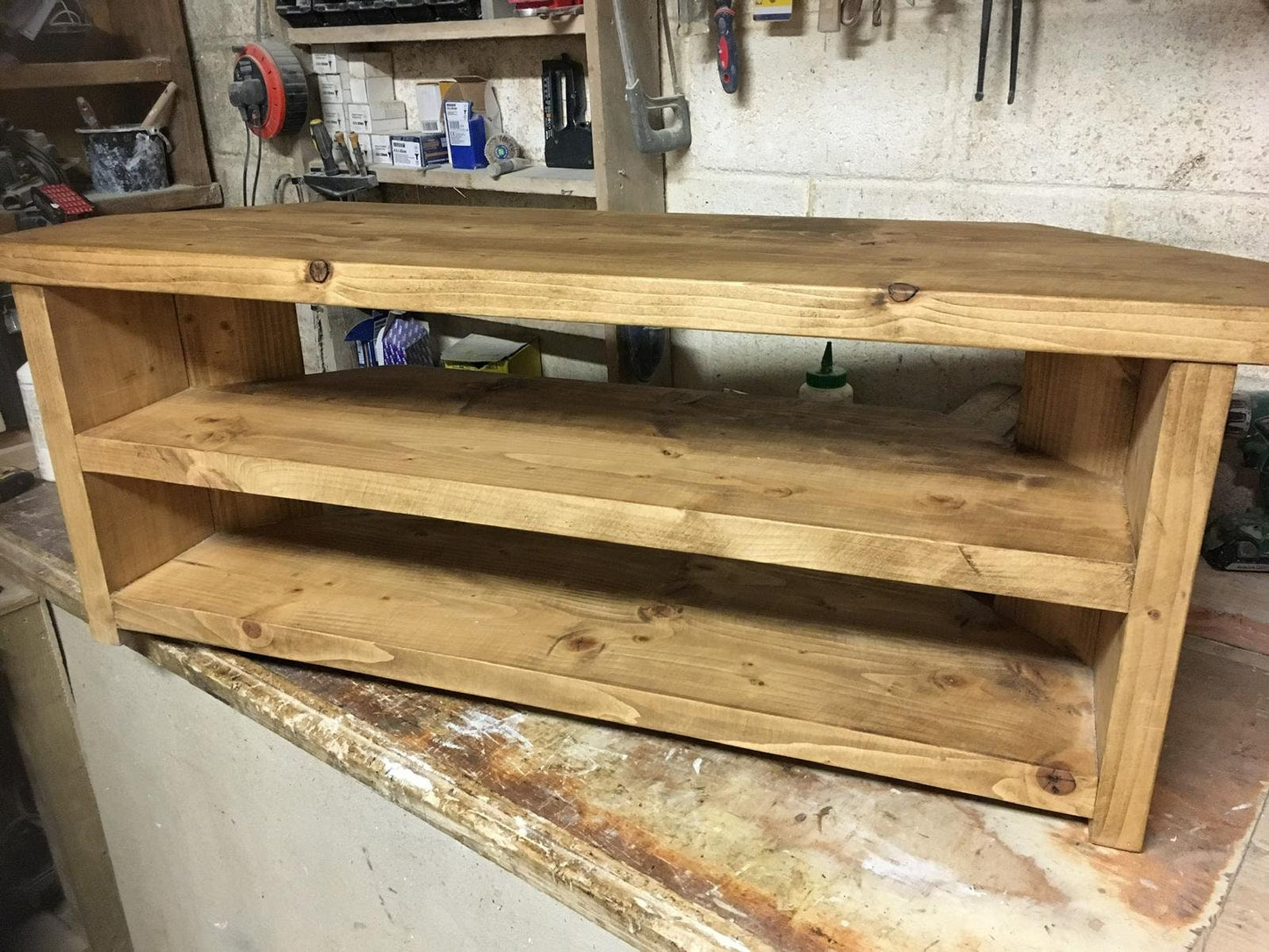 Beautiful rustic solid corner TV stand