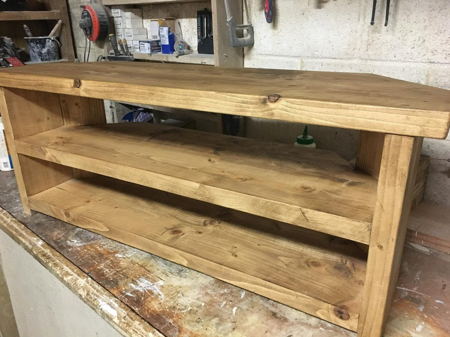 Beautiful rustic solid corner TV stand