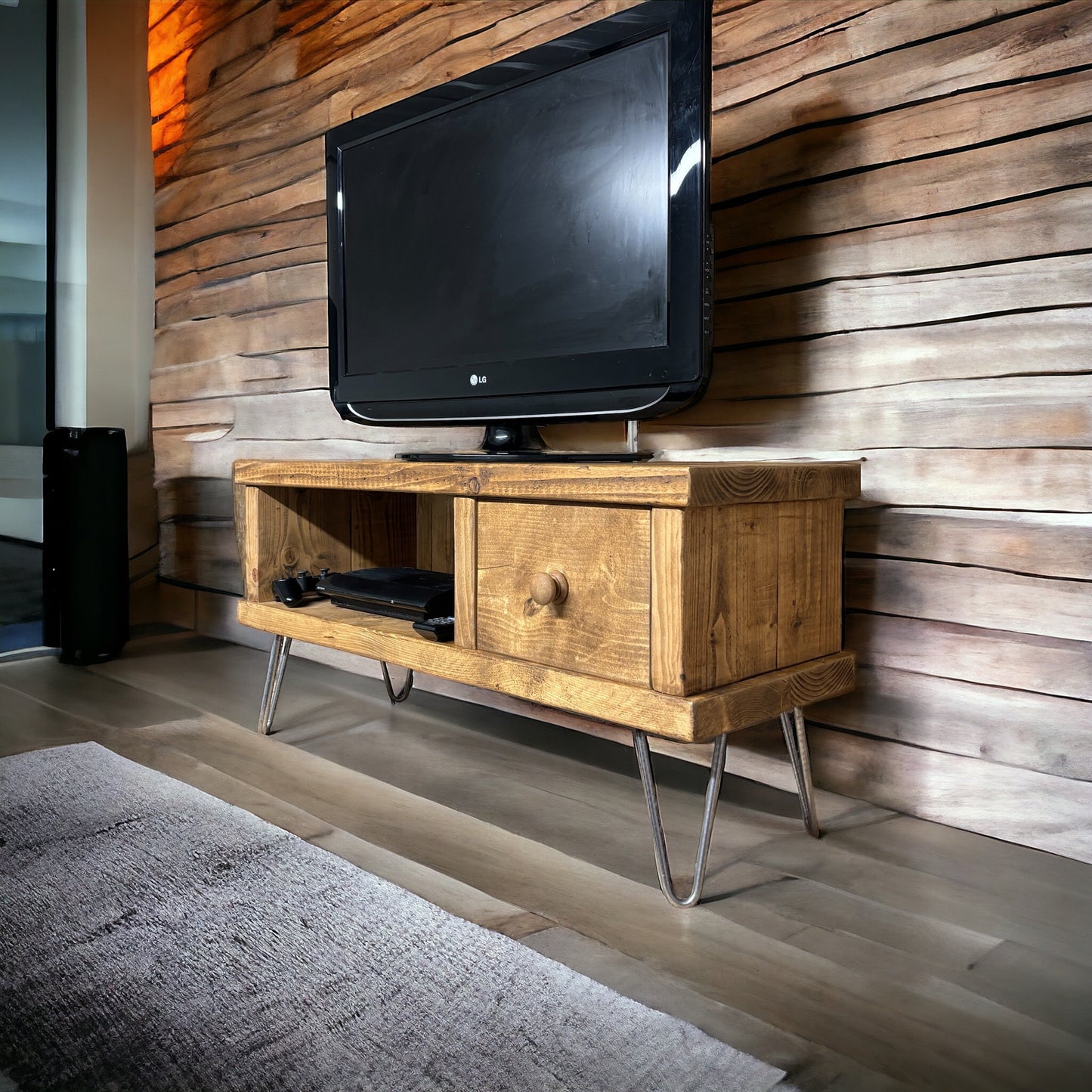 Handmade rustic industrial tv stand/ tv unit with draw