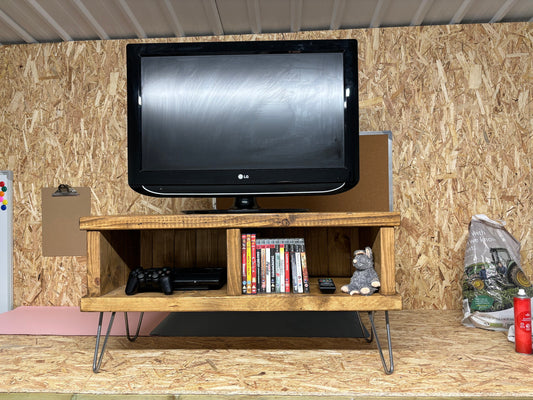 Handmade rustic industrial tv stand/ tv unit with compartments