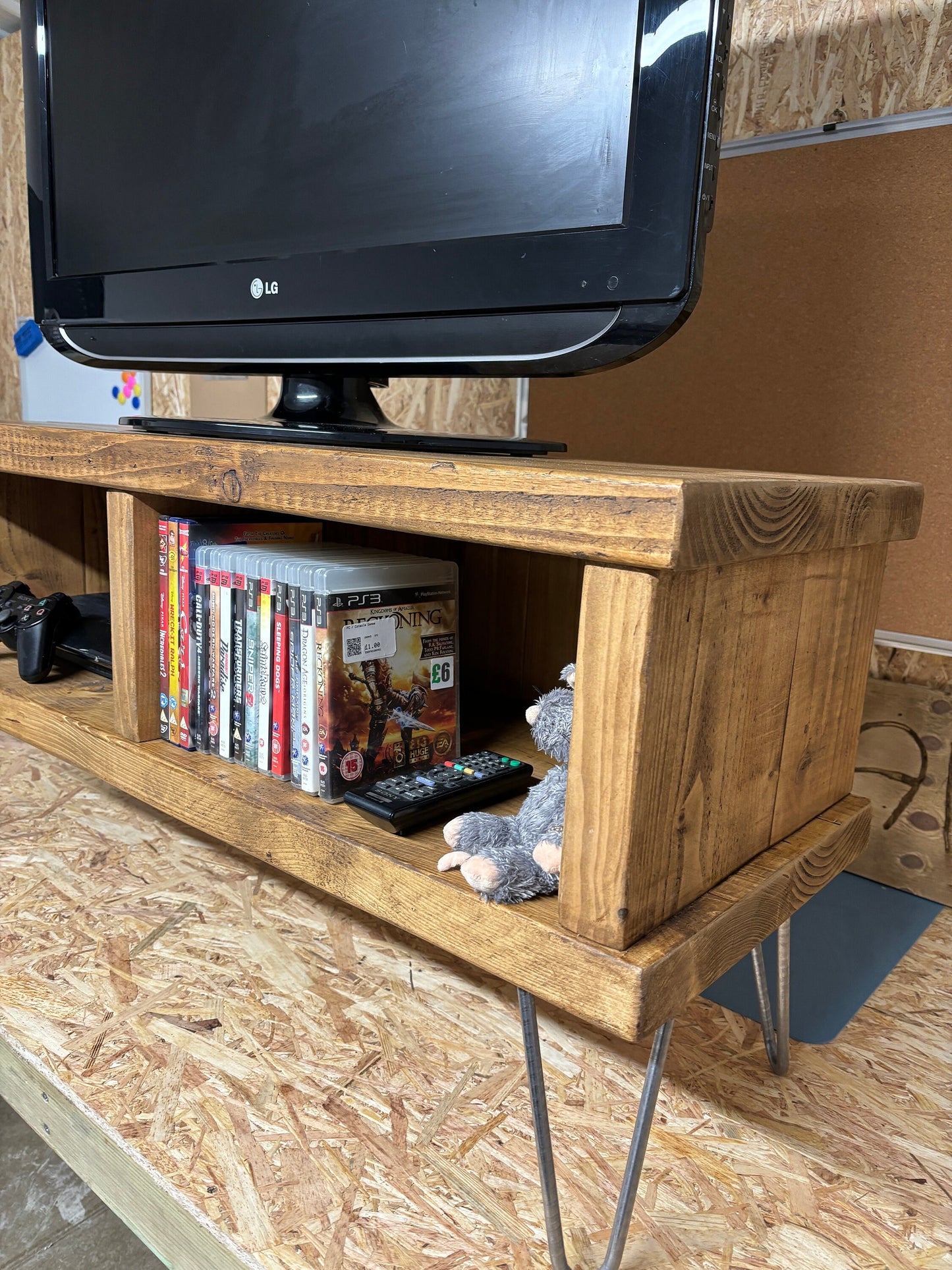 Handmade rustic industrial tv stand/ tv unit with compartments