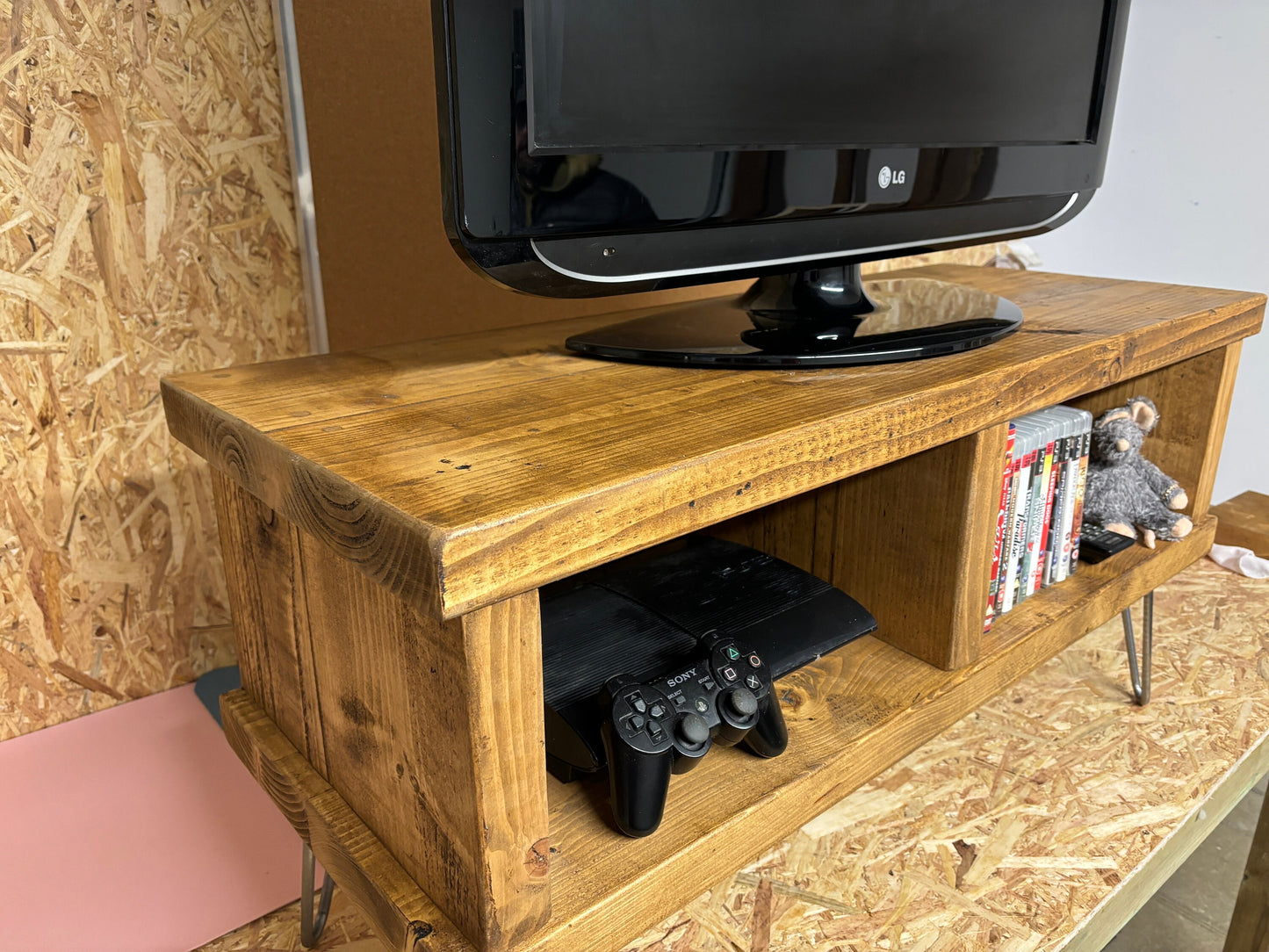 Handmade rustic industrial tv stand/ tv unit with compartments