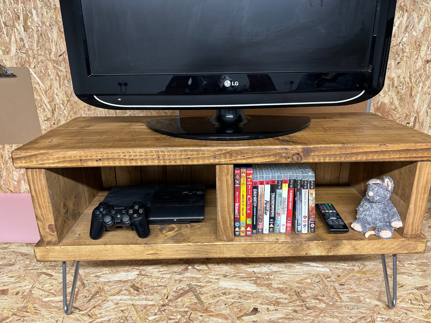 Handmade rustic industrial tv stand/ tv unit with compartments